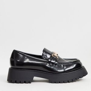 ASOS Wide Fit Black Faux Leather Chunky Loafers
